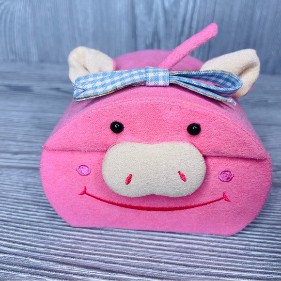 Pink cloth pig Jewelry box trinket box holder with mirror - Picture 2 of 11